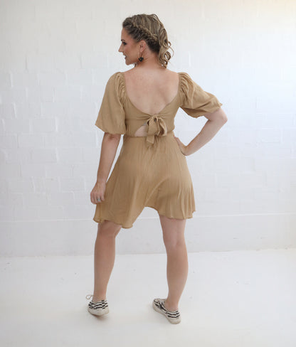 TAUPE OPEN BACK BABYDOLL DRESS