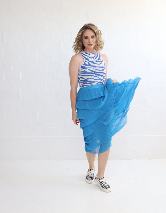 BLUE TIERED TULLE SKIRT