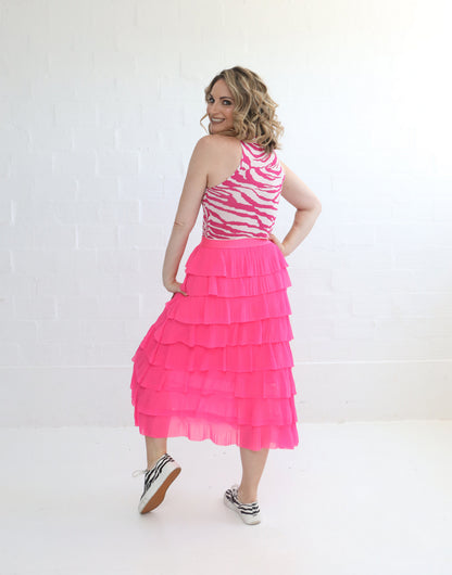 PINK TIERED TULLE SKIRT