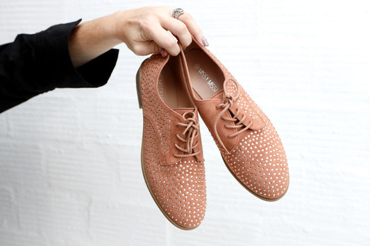 LUSTROUS RHINESTONE TAN LACE-UP SHOES