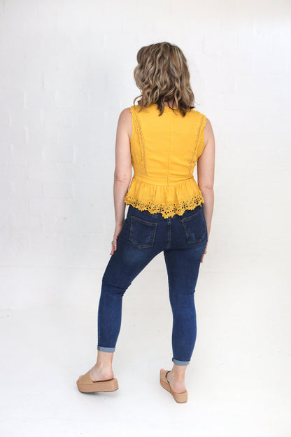 YELLOW VICTORIAN LACE TOP